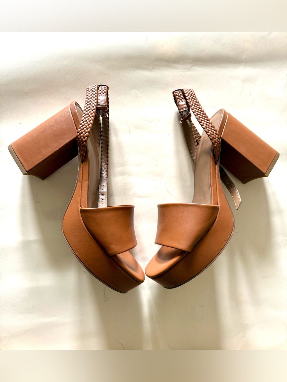 Nordstrom Rack Allysa Tan Platform Block Heel Slingback Sandals - Sz 11